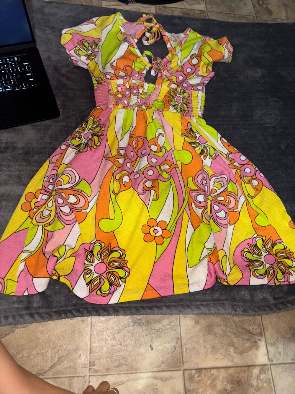 Bright Floral Halter Dress in Pink, Orange & Lime